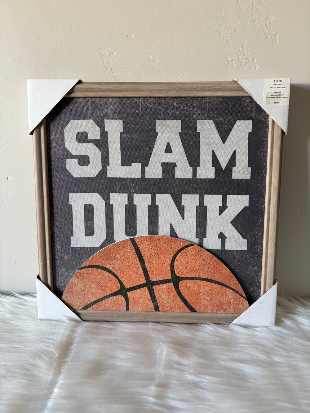 Hobby Lobby Basketball Slam Dunk 14"x14" Wall Art Sign Decor Boys Room Man Cave